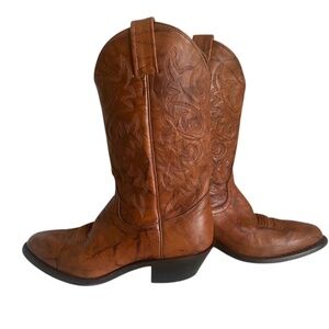 Dan Post Womens Brown Leather Embossed Pull On Western Boots Size 6 M